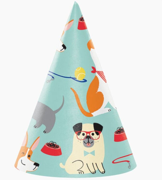 Dog Print Party Hats - 8 Pk