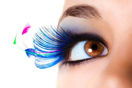 Eyelashes - Blue with Multicoloured Feather Tips