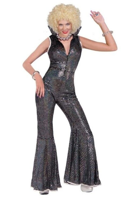 70s Disco Silver Jumpsuit Adult Costume