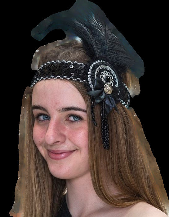 1920s Flapper Headpiece - Luxe Silver & Black