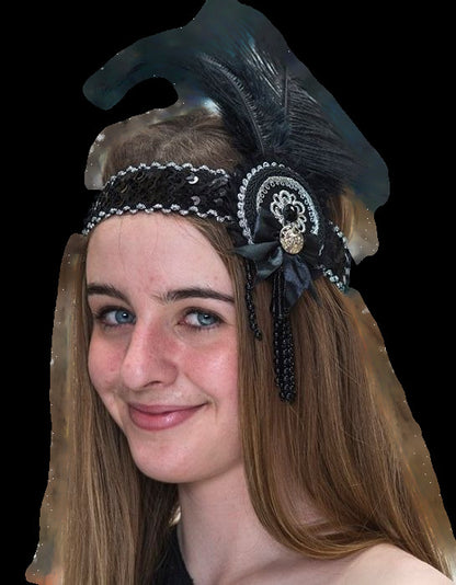 1920s Flapper Headpiece - Luxe Silver & Black