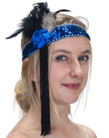1920s Flapper Headpiece - Royal Blue & Black