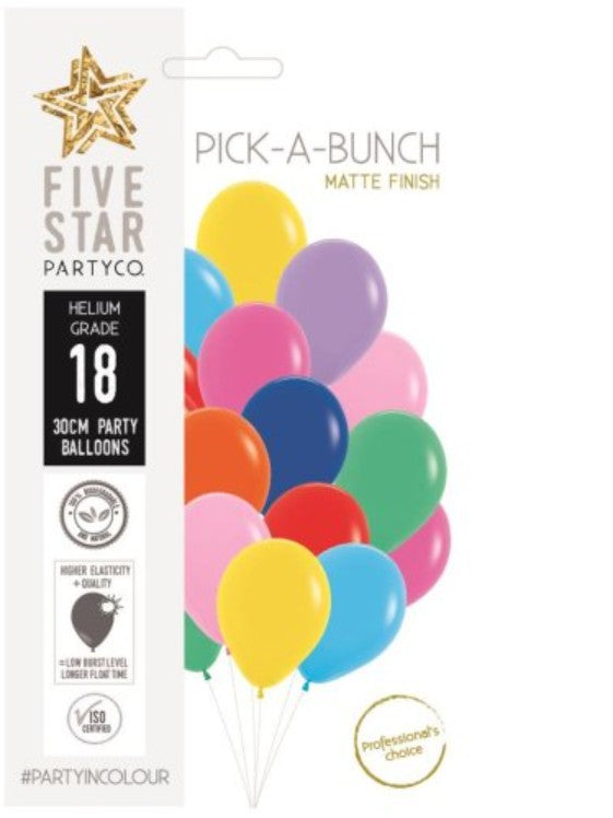 Five Star 30cm Matte Asstd Latex Balloons - 18 Pk