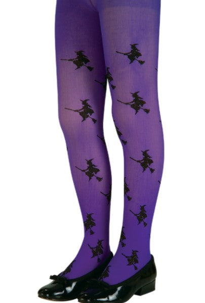 Glitter Witch Kid's Purple Tights - 4-6 Yrs