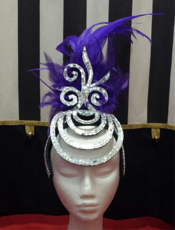 Showgirl Feathered Headpiece - Purple Hire Costume*