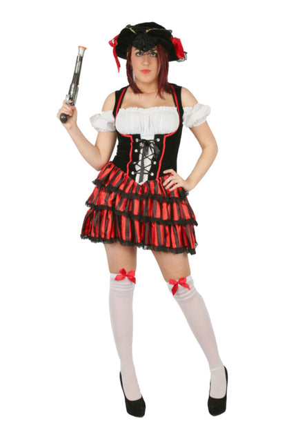 Layered Stripe Pirate Dress - Red & Black Hire Costume*