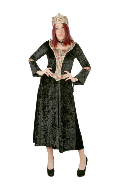 Medieval Costume - Black Velvet Gown with Red & Gold Brocade Hire Costume*