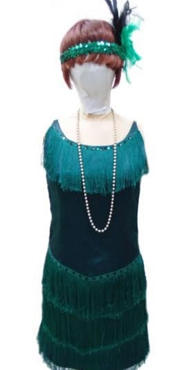 Flapper Dress - Emerald Green Fringed Hire Costume*