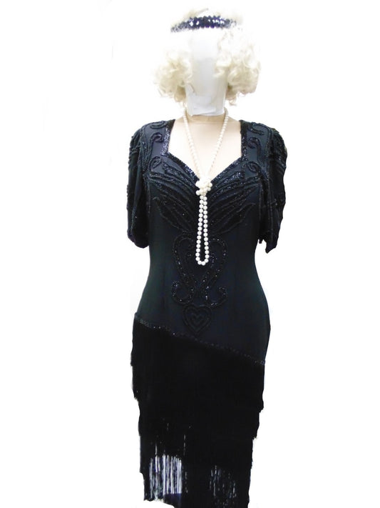 Flapper Dress - Black Beaded & Fringed Hire Costume*
