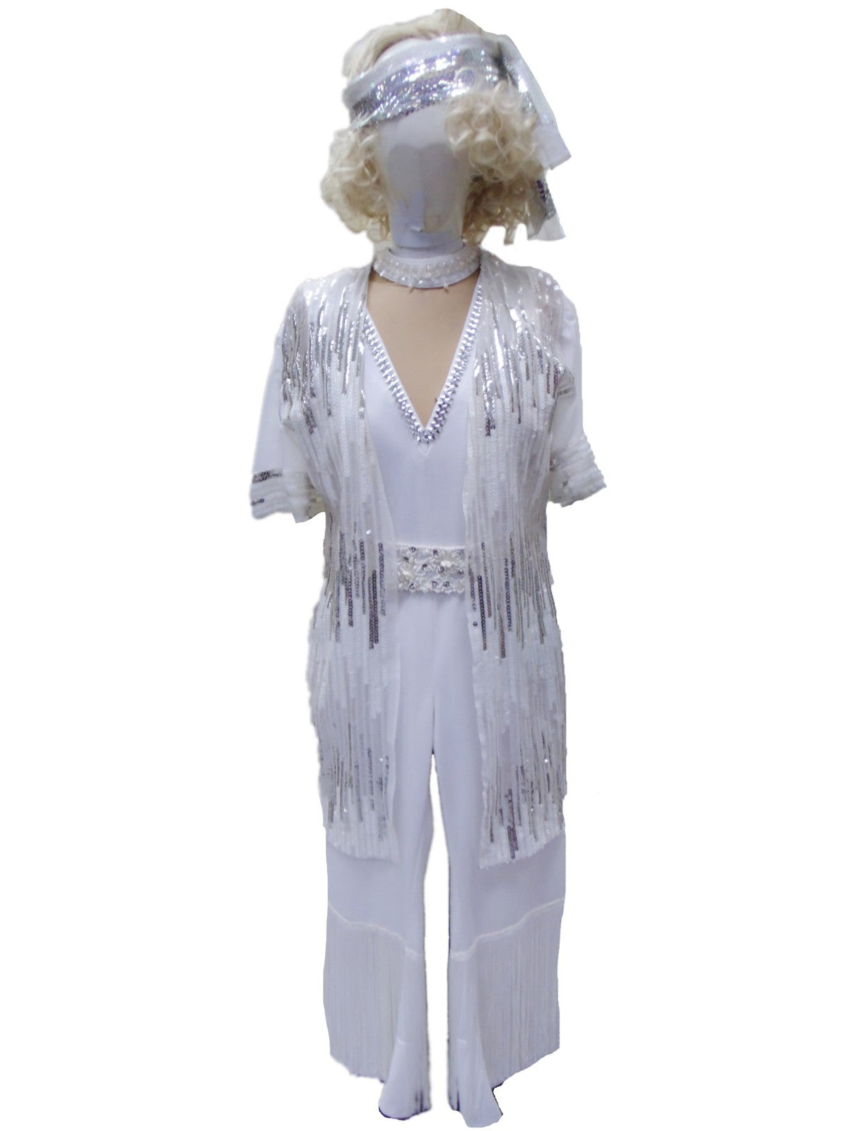 Abba 1970s Disco White Sequin Jumpsuit Hire Costume*