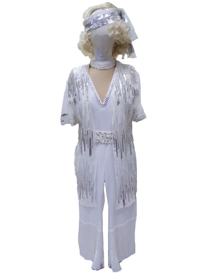 Abba 1970s Disco White Sequin Jumpsuit Hire Costume*