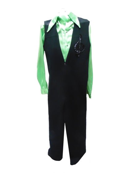 Abba 1970s Disco Jumpsuit - Black with Lime Shirt Hire Costume*