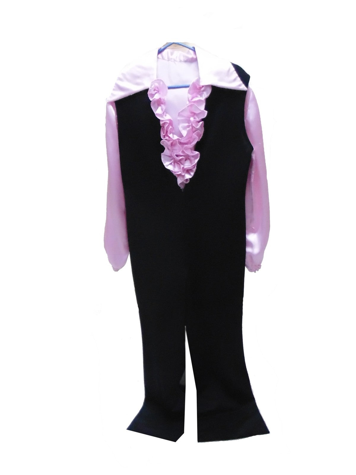 Abba 1970s Disco Jumpsuit - Black with Pink Ruffle Shirt Hire Costume*