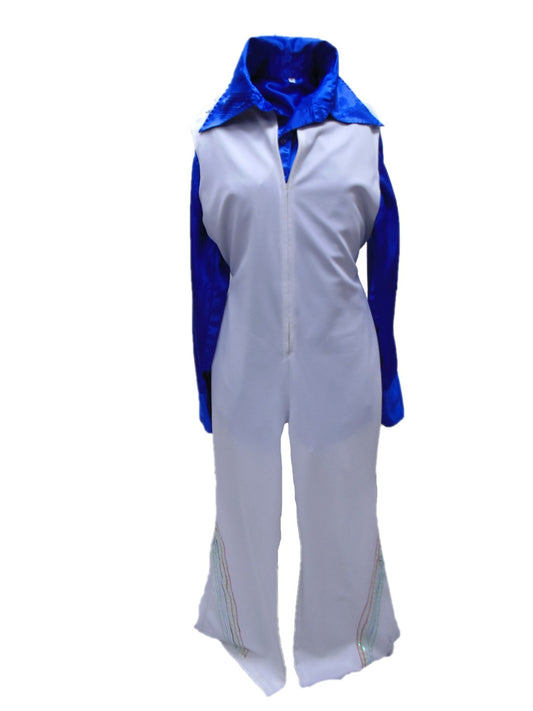 Abba 1970s Disco Jumpsuit - White with Blue Satin Shirt Hire Costume*