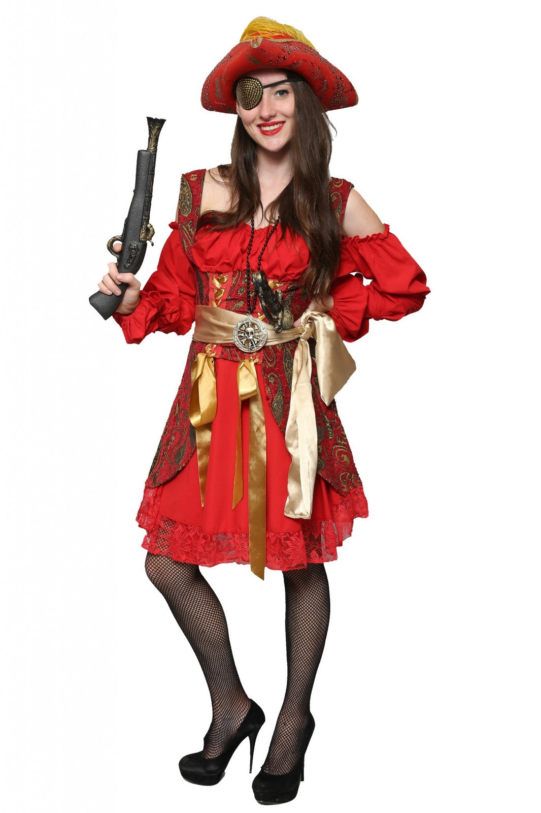 Pirate Girl - Red Patterned Coat Dress Hire Costume*