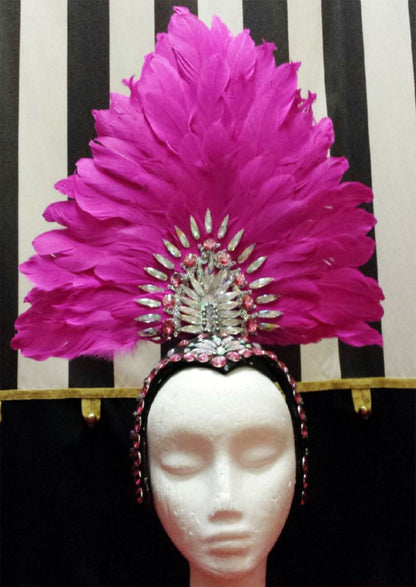 Showgirl Feathered Headpiece - Pink Hire Costume*