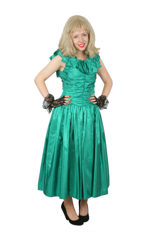 1980s Prom Dress - Green Ruched Hire Costume*