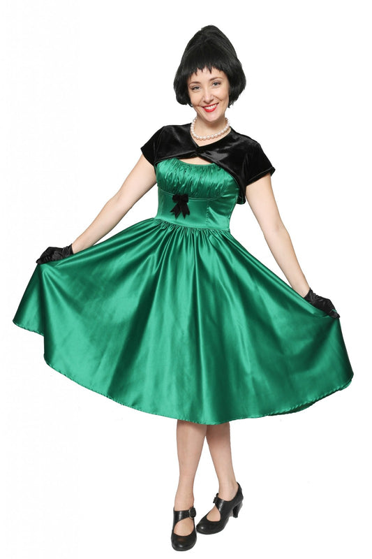 1950s Emerald Green Satin Swing Dress Hire Costume*