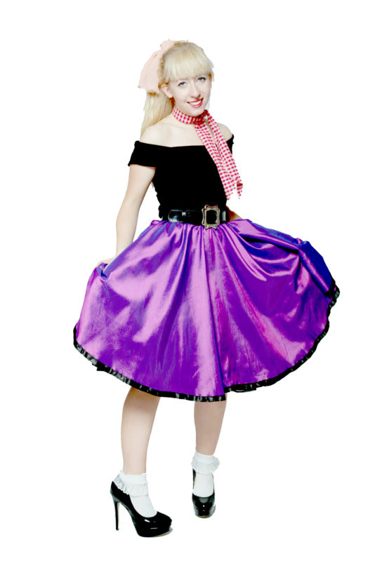 1950s Poodle Skirt Girl - Purple Satin Hire Costume*