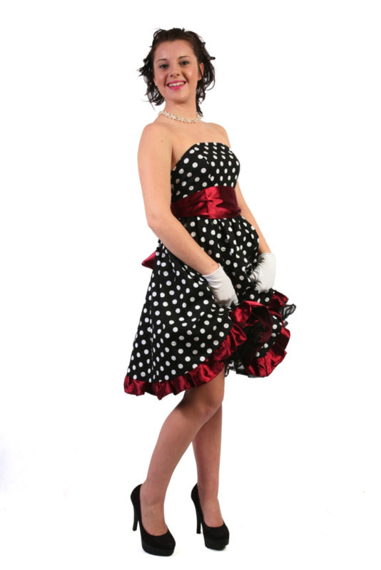 1950s White Polka Dot Evening Dress Hire Costume*