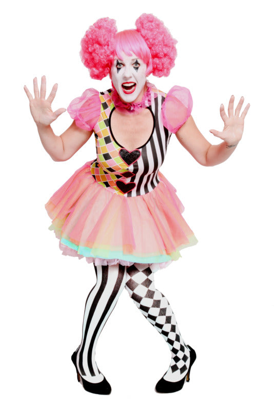 Clown - Pink Harlequin Dress Hire Costume*