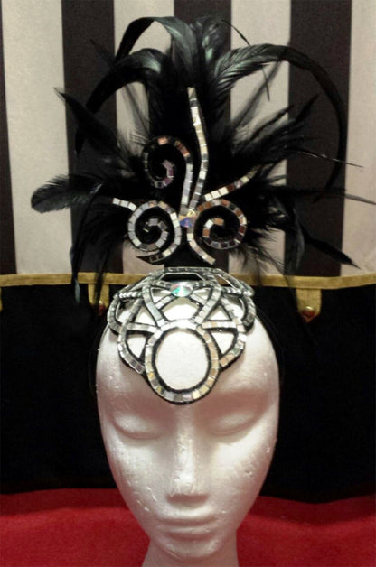 Showgirl Feathered Headpiece - Black Hire Costume*