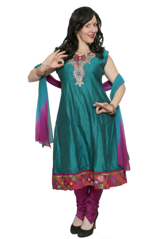 Indian Salwar Kameez - Green & Purple Hire Costume*