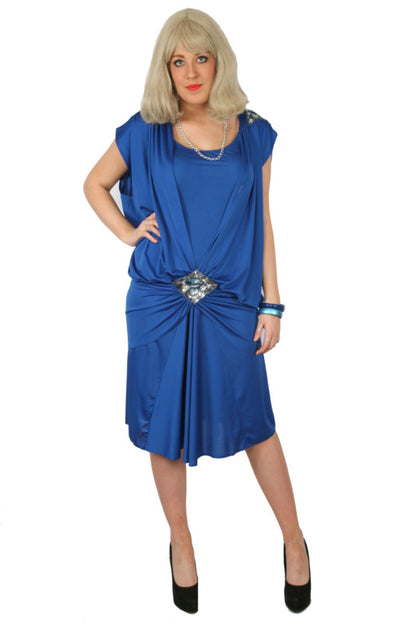 1980s Dallas-Dynasty Dress - Blue Diamonte Hire Costume*