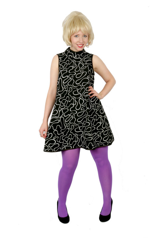 Go-Go Sleeveless Mini - Black & White Squiggle Hire Costume*