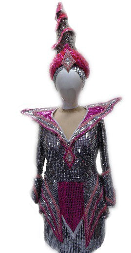 Deluxe Genie OR Space Woman - Pink & Silver Sequin Hire Costume*