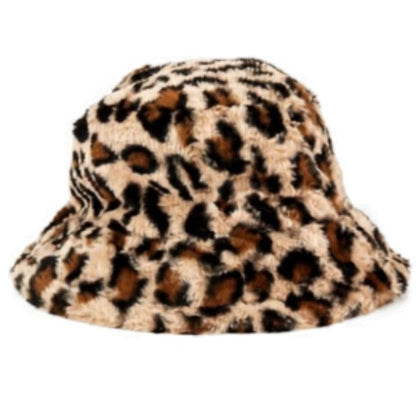 Leopard Print Faux Fur Bucket Hat