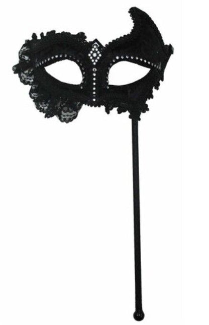 Black Lace Masquerade Eye Mask on Stick