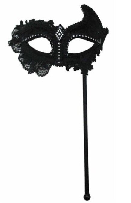 Black Lace Masquerade Eye Mask on Stick
