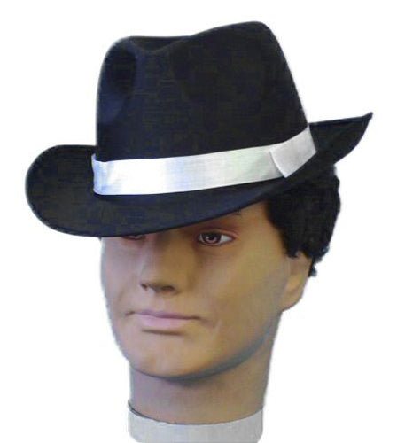 Black Satin Gangster Fedora Hat