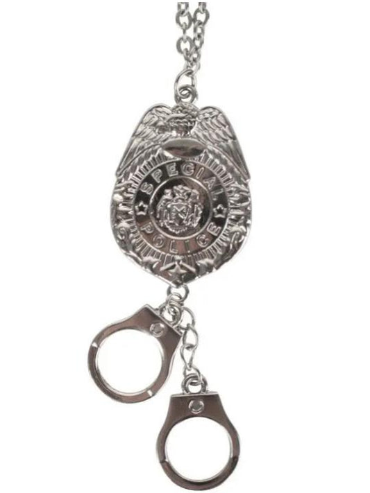 Police Badge Necklace with Handcuffs