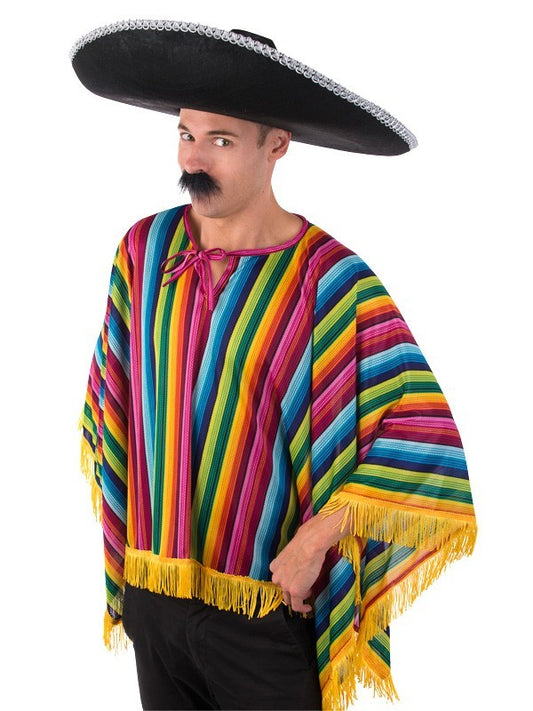 Mexican Poncho - Bright Rainbow Stripe