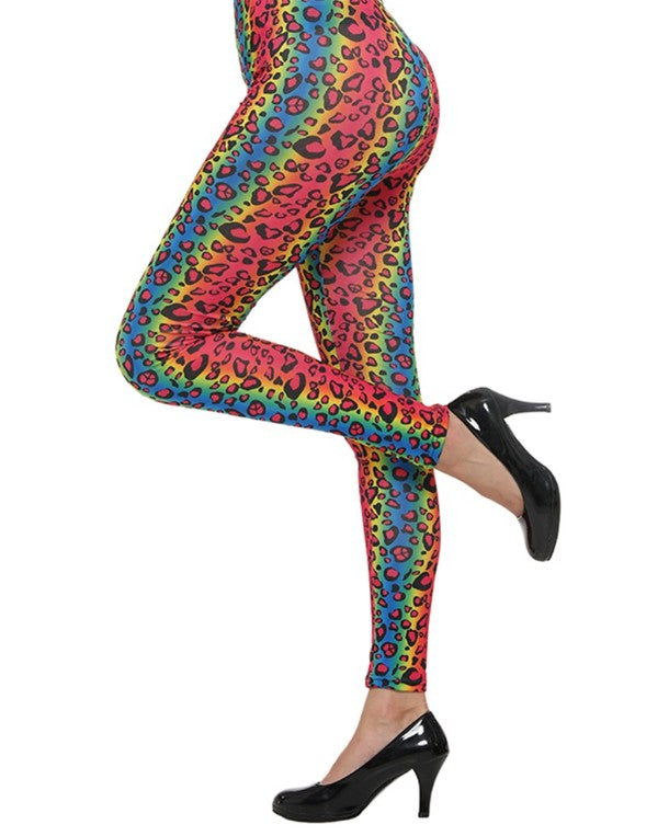 Neon Leopard Print Footless Tights