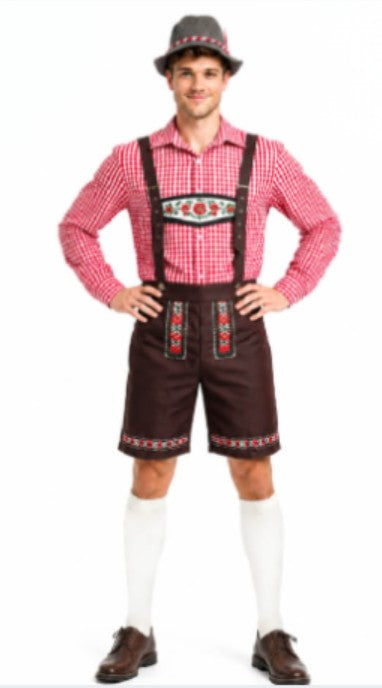 Oktoberfest Lederhosen Adult Costume - Brown & Red
