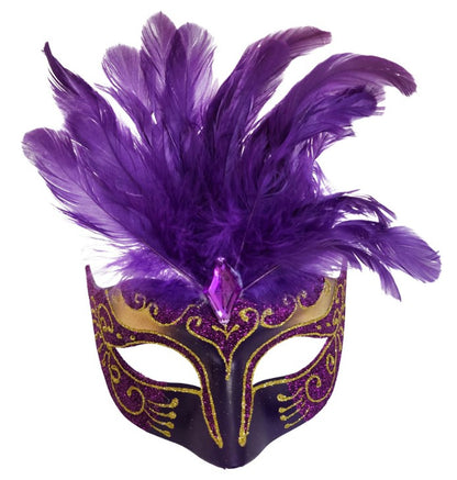 Purple & Gold Feathered Masquerade Eye Mask