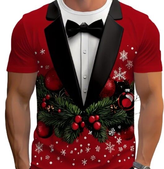 Tuxedo Print Novelty Christmas Adult T-Shirt